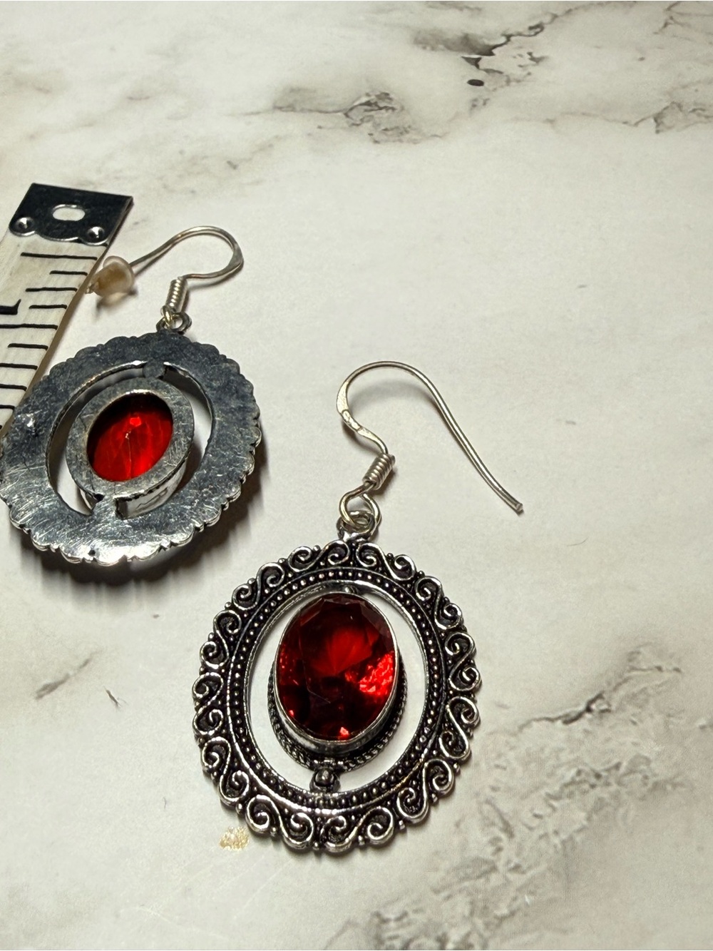 Vintage-Inspired Silver Earrings with Red Garnet Gemstone